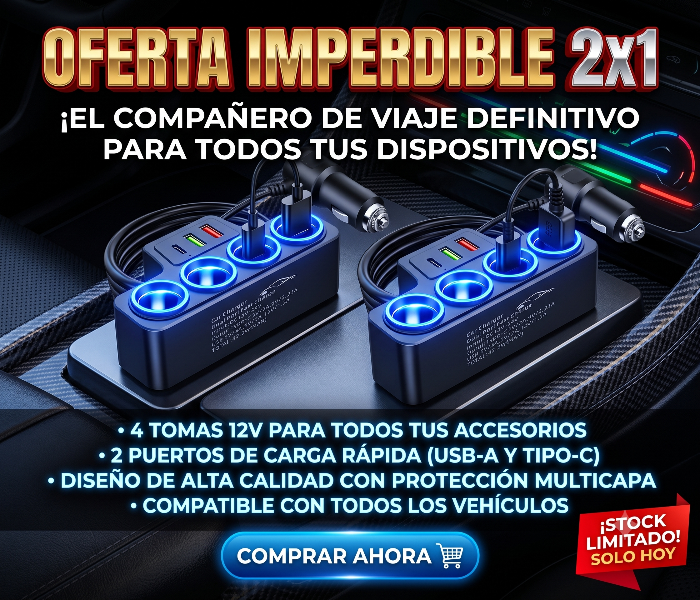 Cargador De Coche 2x1